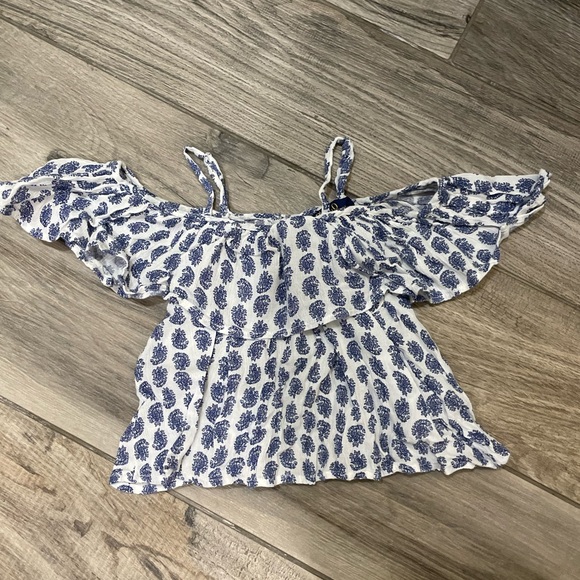 Polo Ralph Lauren Blue and White Off the Shoulder Top - Picture 1 of 3